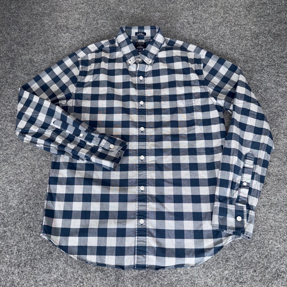 J.Crew Flex Washed Shirt Mens M Slim Untucked Navy Buffalo Check Button Down
